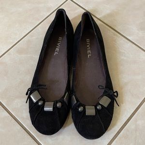 BIVIEL BLACK SUEDE LEATHER BALLET FLATS SZ 38.5